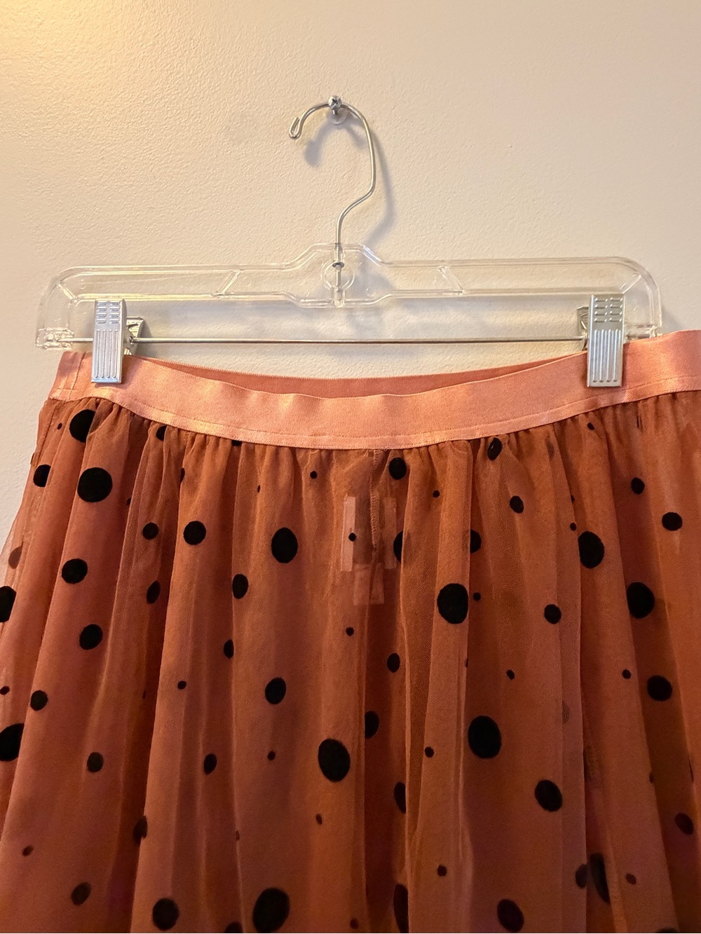 Anthropologie Maeve Brown Tulle Midi Skirt with Black Polka Dots - Picture 5 of 6